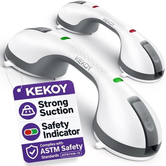 KEKOY 12" Shower Grab Bars for Bathroom, 2 Pack Dual-Layer Strong Suction Shower Handles for Elderly with Safety Indicator, No Drill Safety Bar for Seniors