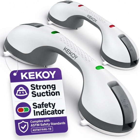 KEKOY 12" Shower Grab Bars for Bathroom, 2 Pack Dual-Layer Strong Suction Shower Handles for Elderly with Safety Indicator, No Drill Safety Bar for Seniors