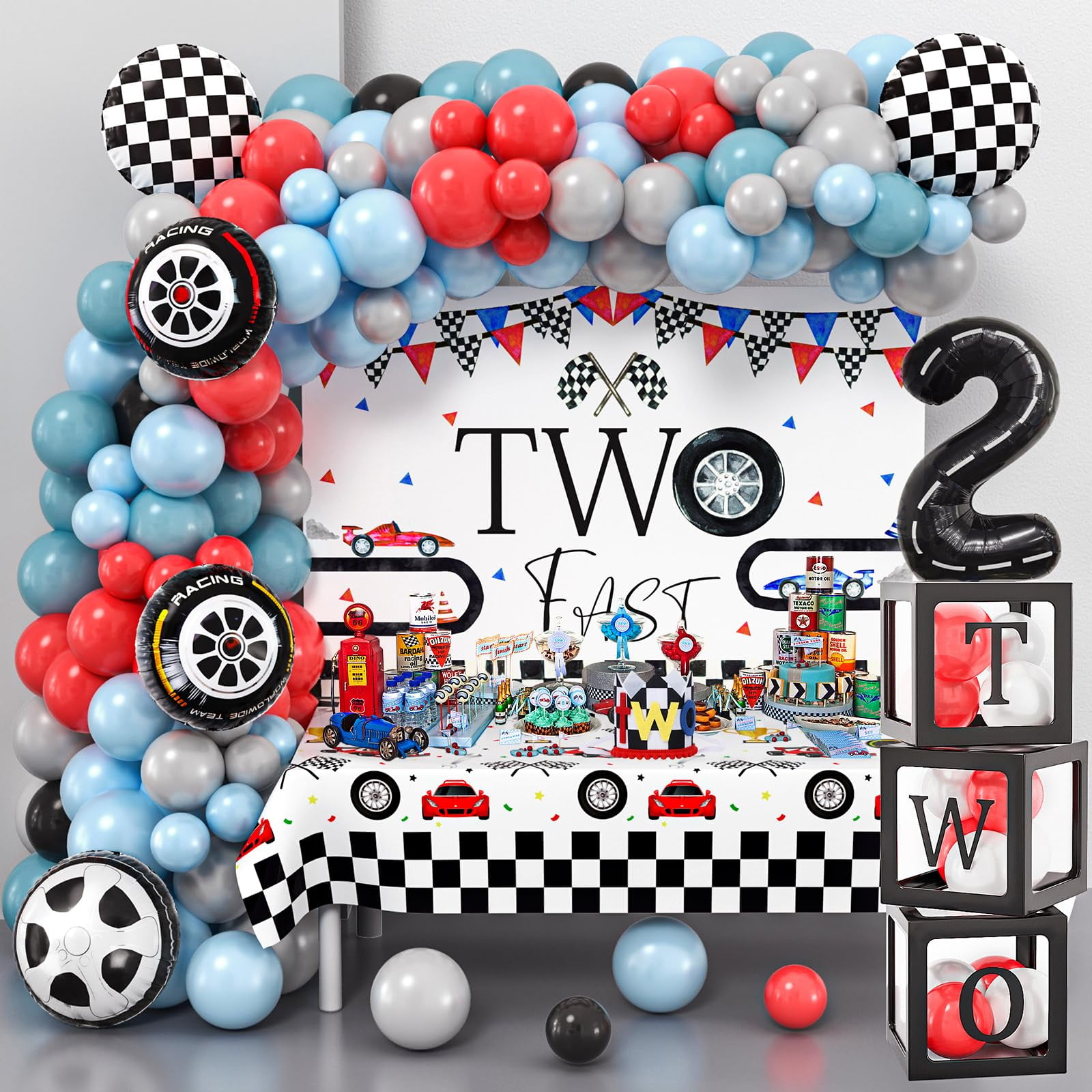 Racing Car Party Decorations - 8 Strings Of 5.9ft Tire Banner Garland For Birthday Classroom Decor