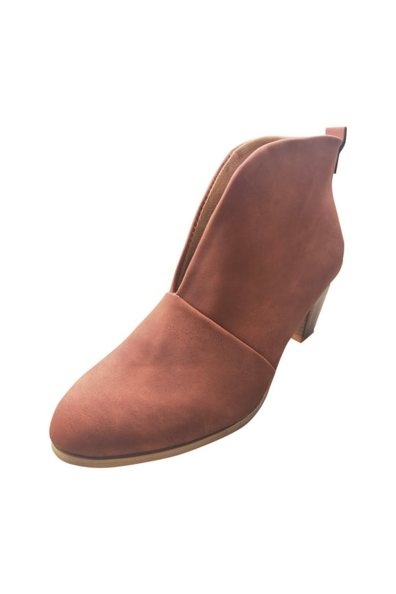 Ankle Boots for Women Round Toe Ankle Booties Stacked Heel V Cut Back Zipper Chelsea Booties
