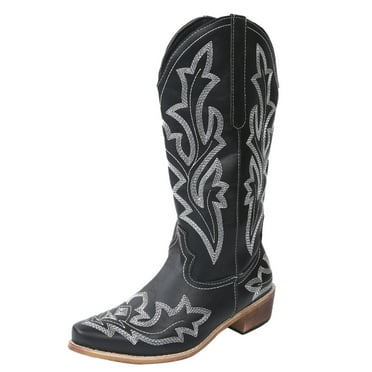 KELINFONG Cowboy Boots Womens Western Boots Cowgirl Boots Ladies Pointy Toe Fashion Boots Mid Calf Boots
