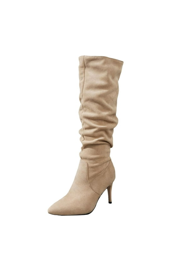 Knee High Boots Women's Pointed Toe Tall Boots Stiletto High Heel Long Boots Pull on Trendy Boots