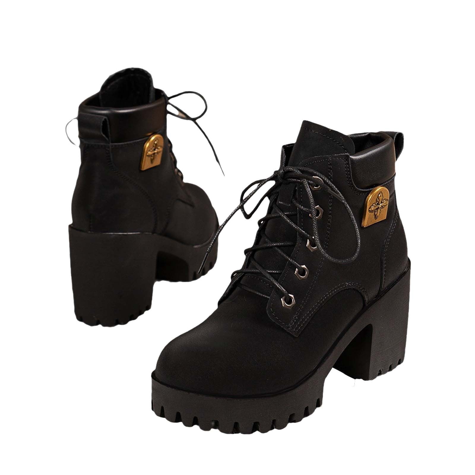KELINFONG Lace up Combat Boots Ankle Booties for Women Single Lug Sole ...