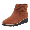 thumbnail image 1 of KELINFONG Low Wedge Heel Booties Shoe for Women Side Zipper Bowknot Warm Short Women's Boots, 1 of 7