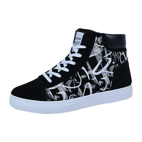 KELINFONG Men's High Top Canvas Sneakers Lace up Flats Printed Fashion Sneakers Casual Walking Shoes