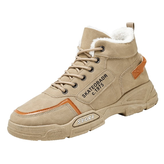 KELINFONG Men's Shoes Winter Snow Shoes Furry Lined Warm Work Casual Shoes Lace up Outdoor Sneakers