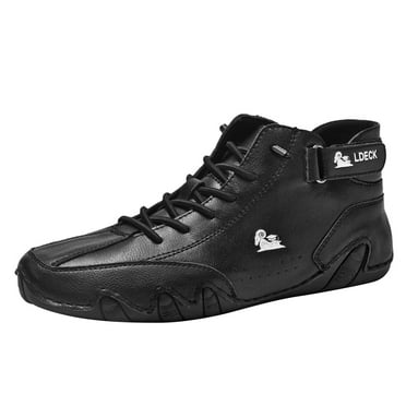 KELINFONG Mens Casual Leather Shoes Ankle Chukka Boots Slip on Lightweight Mid Top Walking Driving Shoes for Male