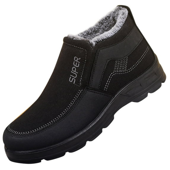 KELINFONG Mens Snow Boots Winter Boots Slip on Furry Lined Warm Ankle Boots Waterproof Outdoor Walking Shoes
