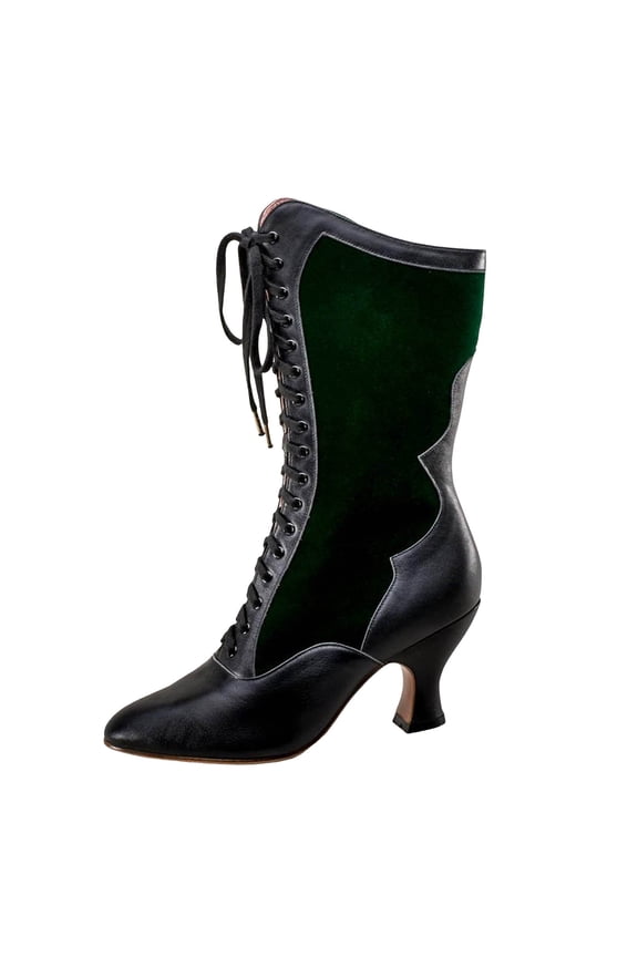 Mid Calf Victorian Boots for Women Lace up Wide Calf Vintage Boots Witch Boots