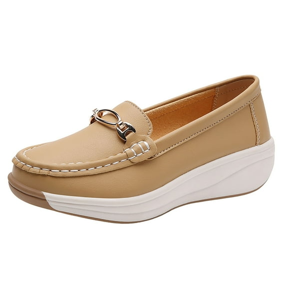KELINFONG Trendy Loafers for Women Wedge Heel Casual Flats Slip on Walking Shoes Moccasin Boat Shoes