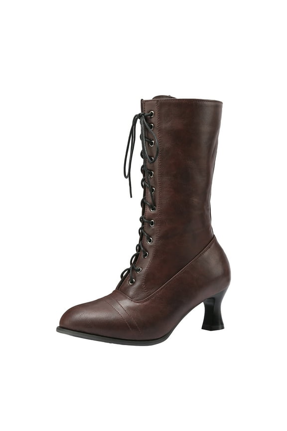 Victorian Boots for Women Vintage Granny Boots 70s Ankle Boots Low Heel Lace up Booties with Zipper