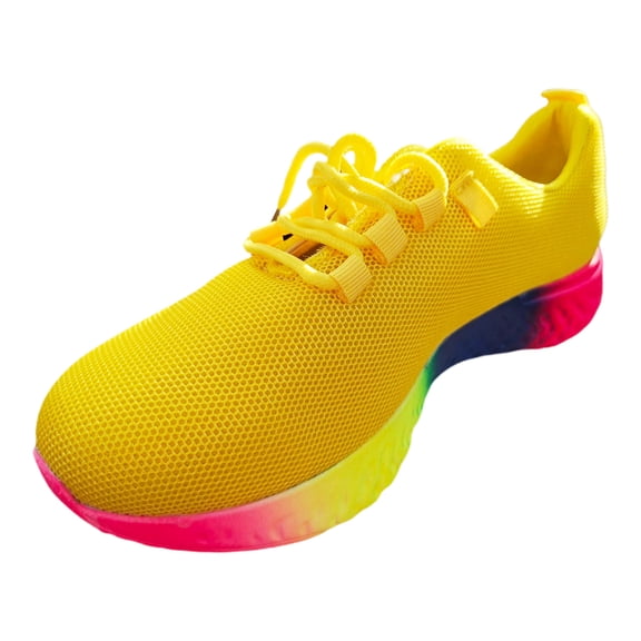 KELINFONG Women's Athletic Walking Shoes Gym Jogging Sneakers Lace up Fashion Sneakers Mesh Rainbow Sole Shoes