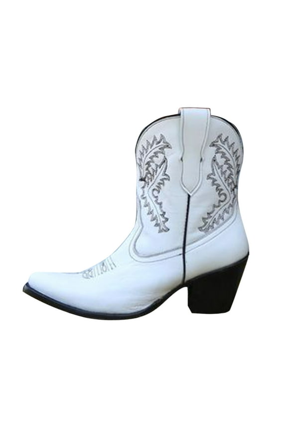 Women's Cowgirl Boots Western Short Ankle Pull on Comfortable Cowboy Low Heel Boots for Women