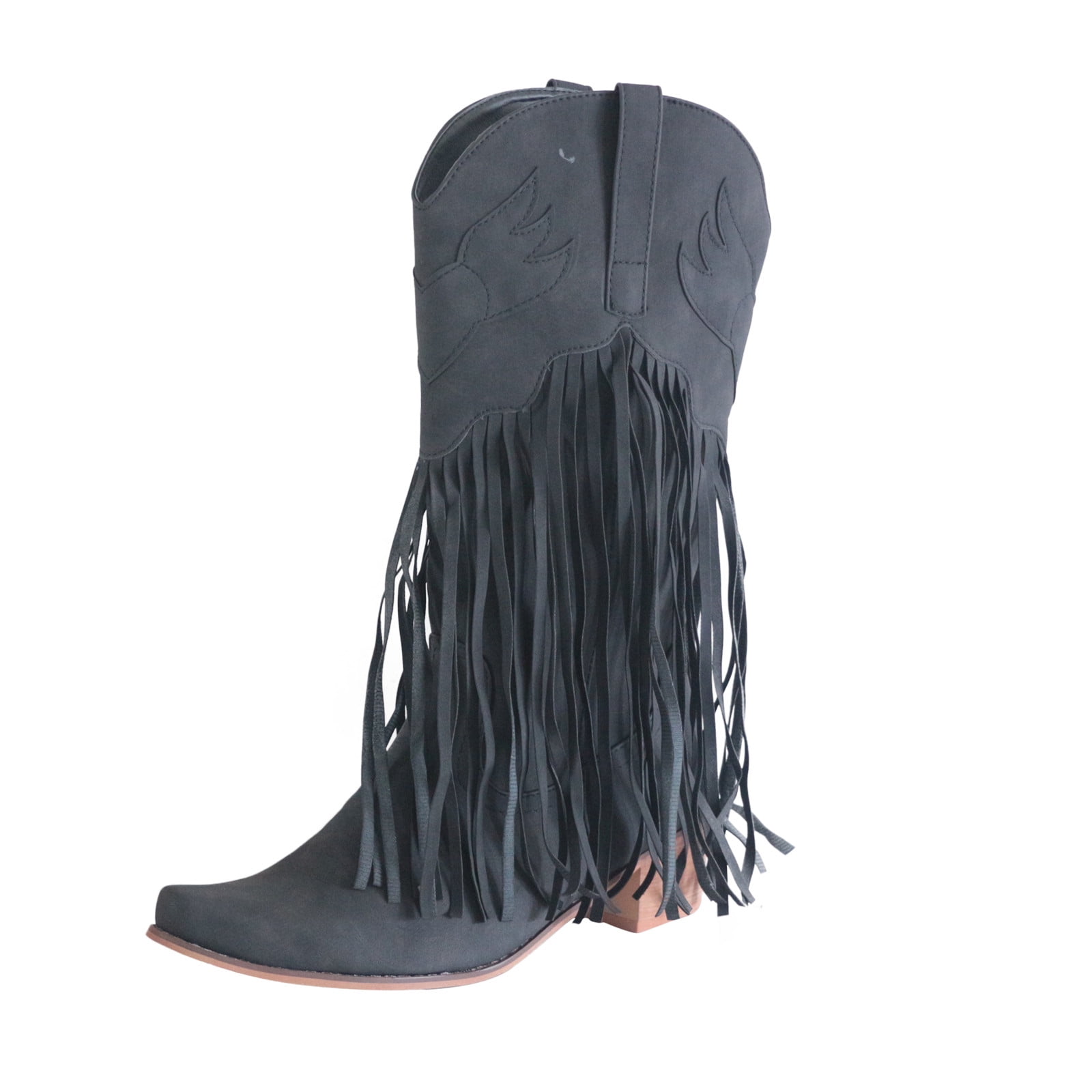 SheSole Women's Fringe Western Boots - Wide Calf Cowgirl Boots With Studs, Black