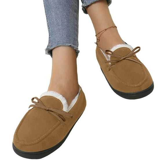 KELINFONG Women's House Slippers Indoor Outdoor Moccasin Fuzzy Fluffy Furry Loafers Suede Warm Shoes