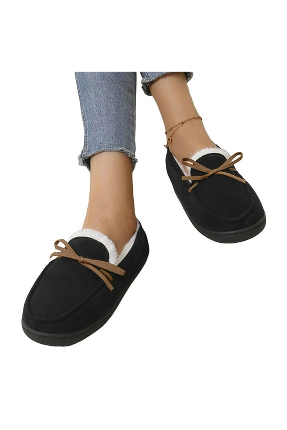 Women's House Slippers Indoor Outdoor Moccasin Fuzzy Fluffy Furry Loafers Suede Warm Shoes
