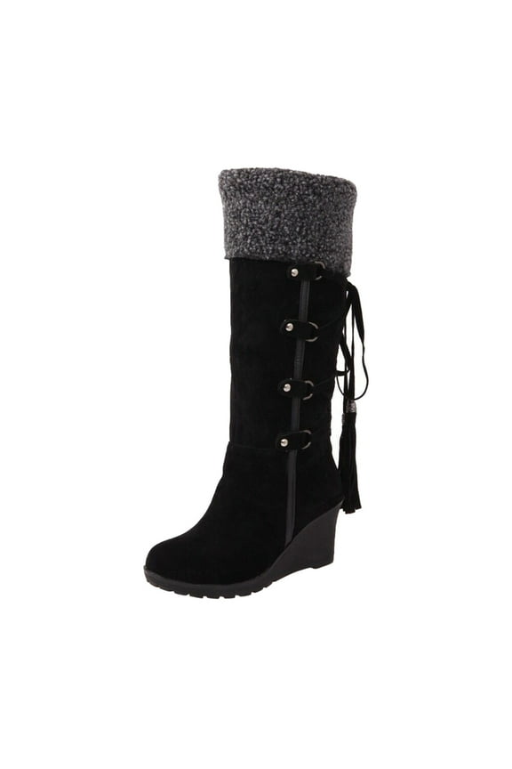 Women's Knee High Boots Wedge Heel Suede Slouch Winter Snow Booties Outdoor Warm Casual Long Boot