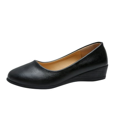KELINFONG Women's Low Wedge Heel Shoes Closed Toe Pumps Round Toe Mid Heels for Wedding Work Office Party