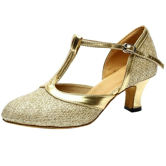 KELINFONG Women's Pumps Low Heels Pointed Closed Toe Kitten Dress Shoes for Women Comfortable Sequins Shoes