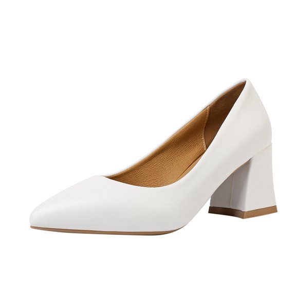 KELINFONG Womens Block Pointed Toe Pumps Low Heels Closed Toe Slip on Heel Ladies Work Dress Shoes