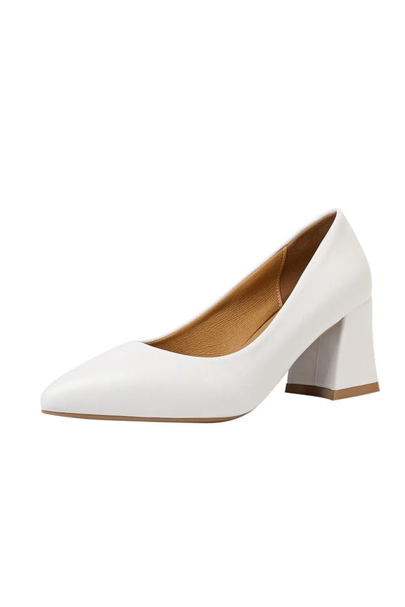 Womens Block Pointed Toe Pumps Low Heels Closed Toe Slip on Heel Ladies Work Dress Shoes