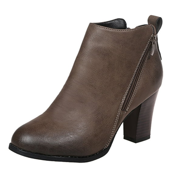 KELINFONG Womens Heel Ankle Booties Side Zipper Low Heel Ankle Boots Winter Shoes