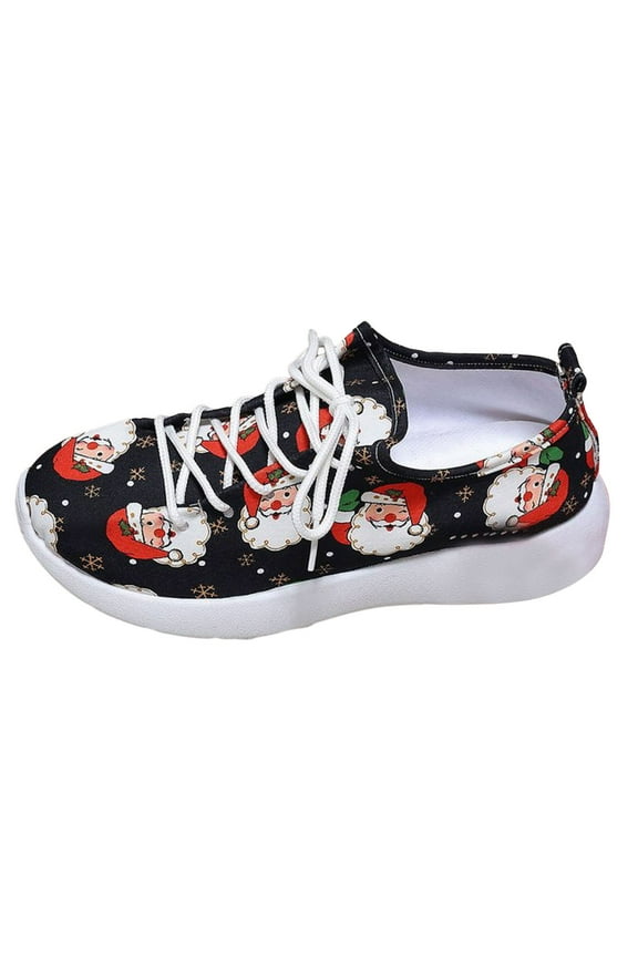 Womens Flats Casual Walking Shoes Low Top Fun Printed Shoes for Christmas