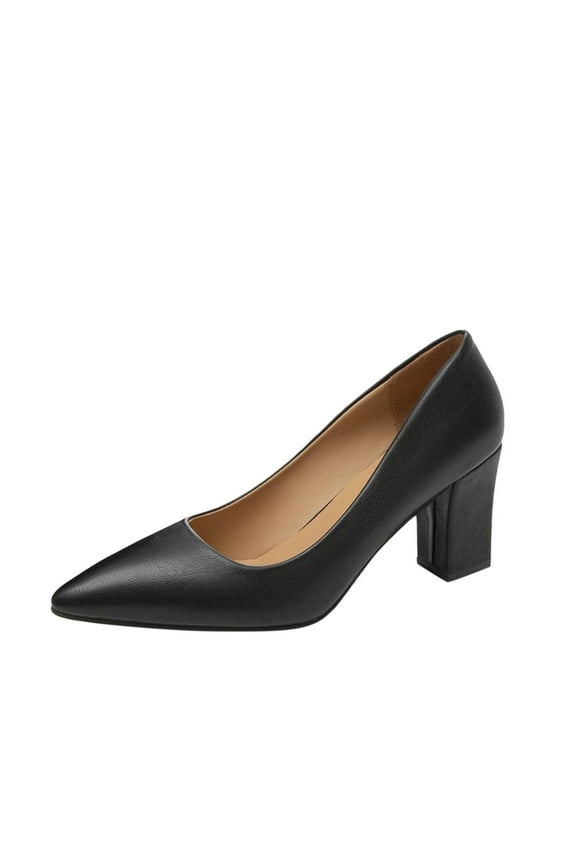 Womens High Block Closed Toe Heels Slip on Pointed Toe Work Dress Office Wedding Party Pumps Shoes