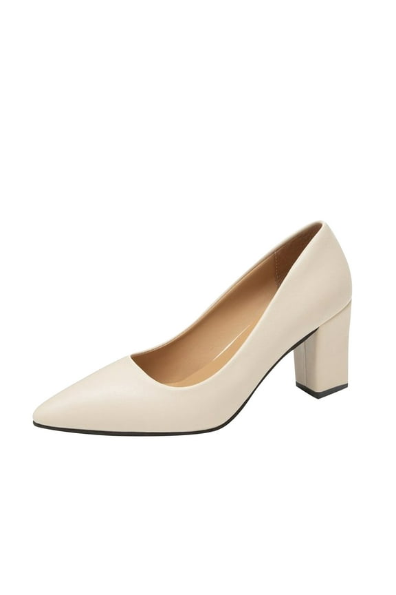 Womens High Block Closed Toe Heels Slip on Pointed Toe Work Dress Office Wedding Party Pumps Shoes