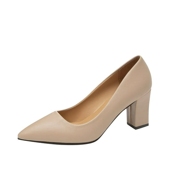 KELINFONG Womens High Block Closed Toe Heels Slip on Pointed Toe Work Dress Office Wedding Party Pumps Shoes