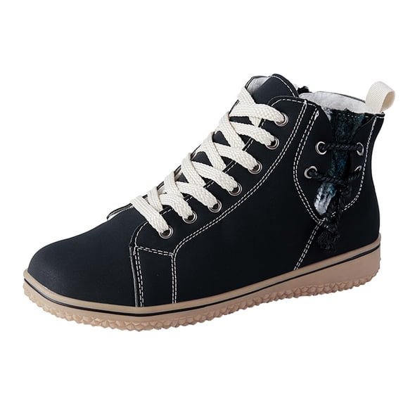 KELINFONG Womens High top Winter Snow Boots Sneakers Lace up Fuzzy Ankle Booties with Zipper Flat Short Boots
