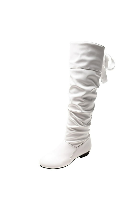 Womens Knee High Boots Soft Slouchy Low Stacked Heel Riding Boots Wide Calf Knee High Booties