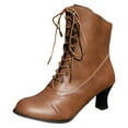 thumbnail image 1 of KELINFONG Womens Victorian Booties Lace up Ankle Boots Mid Heel Witch Costume Booties Motorcycle Boots, 1 of 7