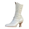 thumbnail image 1 of KELINFONG Womens Victorian Boots Mid Calf Boots Heel Lace up Pointed Toe Witch Boots, 1 of 4