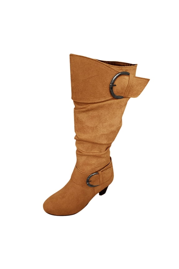 Womens Wide Calf Slouchy Knee High Boots Fashion Low Heel Zipper Mip Calf Booties