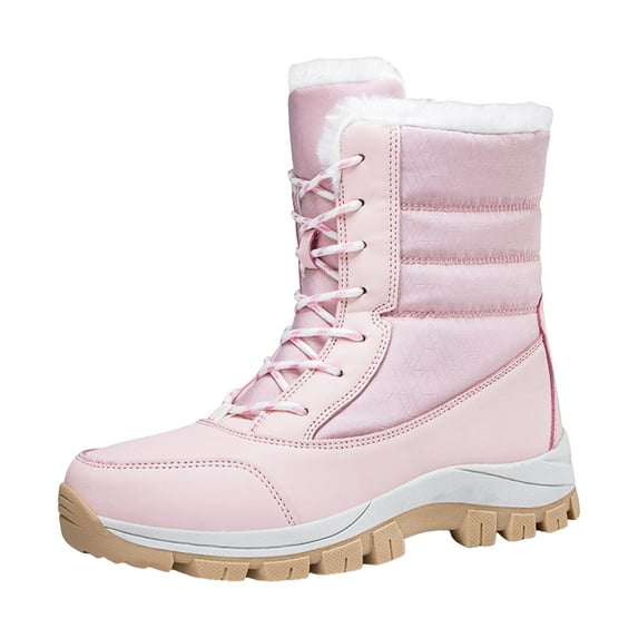 KELINFONG Womens Winter Snow Boots Waterproof Shoes Walking Comfortable Hiking Tennis Booties Furry Mid Calf Warm Boots