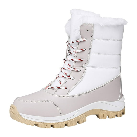 KELINFONG Womens Winter Snow Boots Waterproof Shoes Walking Comfortable Hiking Tennis Booties Furry Mid Calf Warm Boots