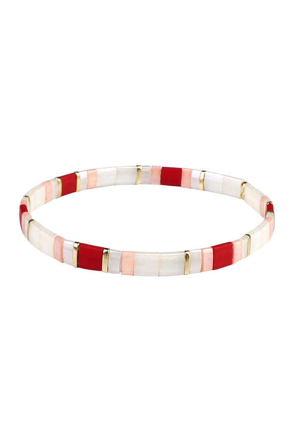 Tila Stretch Bracelets Stackable Women Bohemian Friendship Bracelets Rainbow Summer Jewelry (Red 04E)
