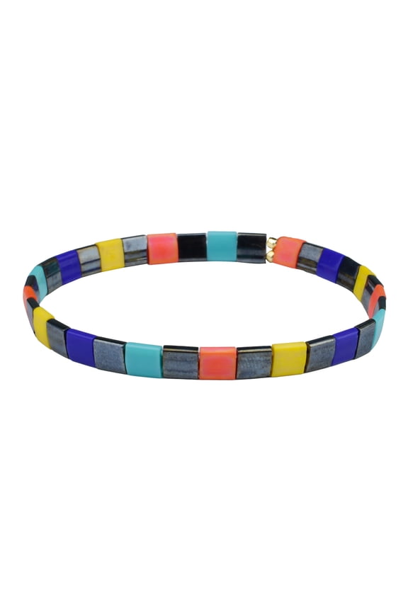 Women Stretch Bracelets Miyuki Tila Beaded Bracelets Rainbow Strand Bracelets Beach Jewelry (Blue 02C)