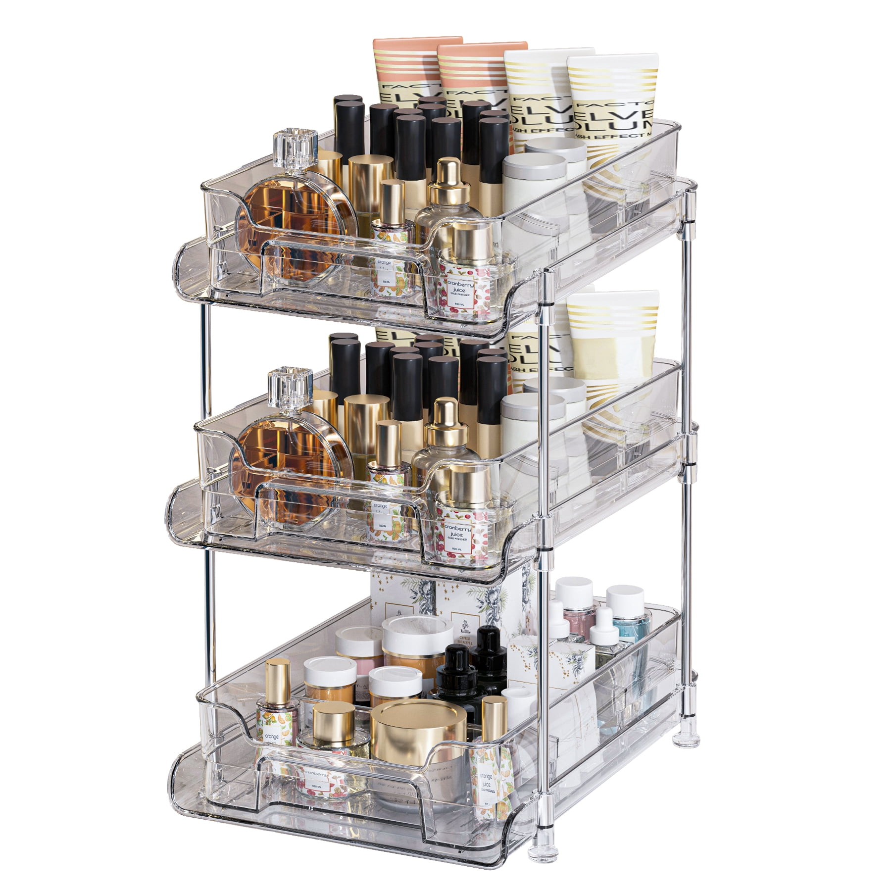 KELLODY 3 Tier Bathroom Storage Organizer with Dividers, Clear Under ...