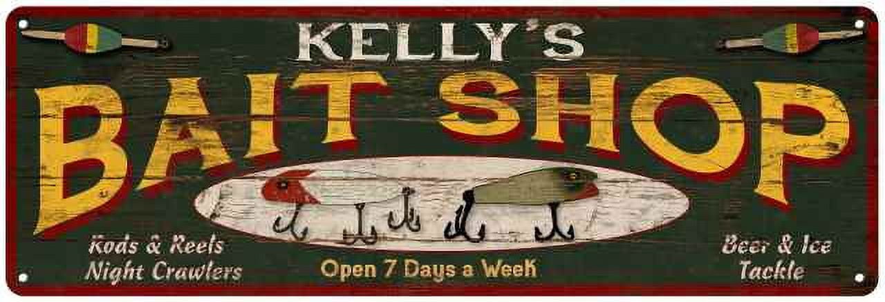 KELLY'S Bait Shop Sign Wood Look Man Cave Den Gift 6x18 Metal 206180024251