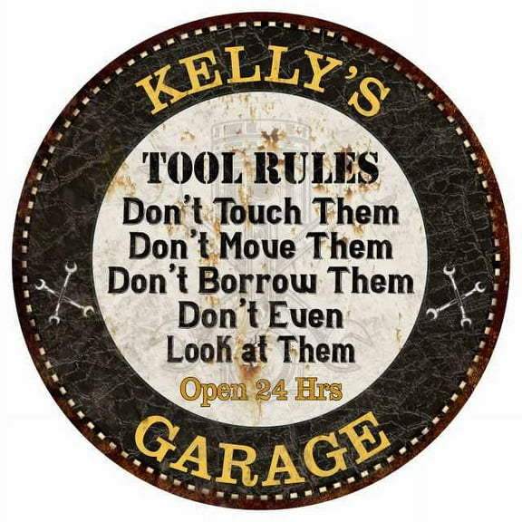 KELLY'S Garage Rules 14" Round Metal Sign Garage Bar Wall Decor 100140013190