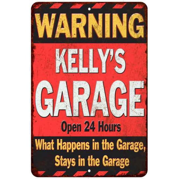 KELLY'S Garage Warning Man Cave Wall Decor 12x18 Metal Sign 112180030251