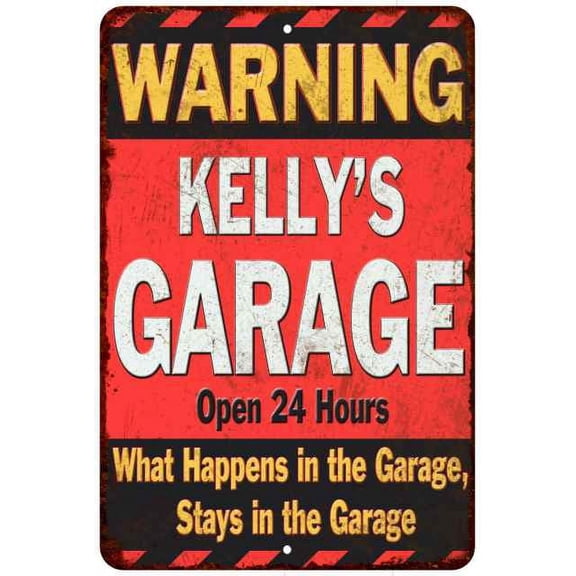KELLY'S Garage Warning Man Cave Wall Decor 8x12 Metal Sign 108120030251