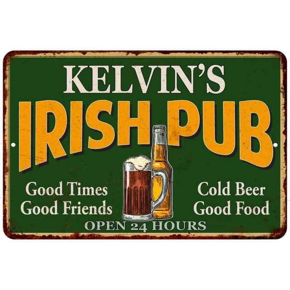 KELVIN'S Irish Pub Beer Metal Sign Bar Decor 8x12 108120013361
