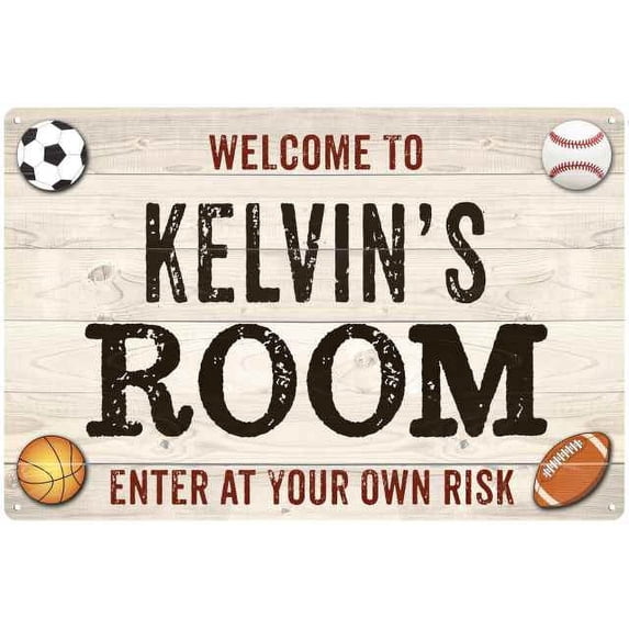 KELVIN'S Room Kids Bedroom Sign Boy's Gift 8x12 Metal 108120090432