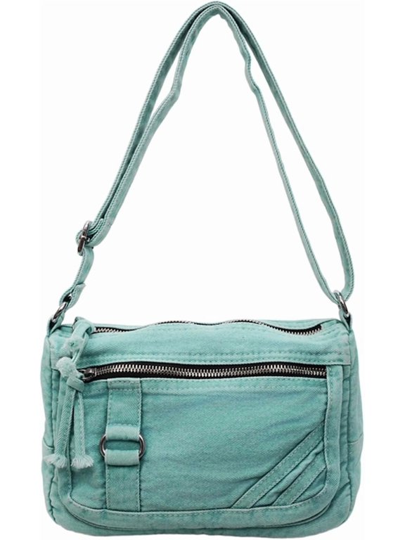 Vintage Denim Crossbody Bag for Women, Casual Small Square Shoulder Purse with Multi‑Pocket, Adjustable Strap Lightweight Denim Sling Handbag for Daily Travel Shopping