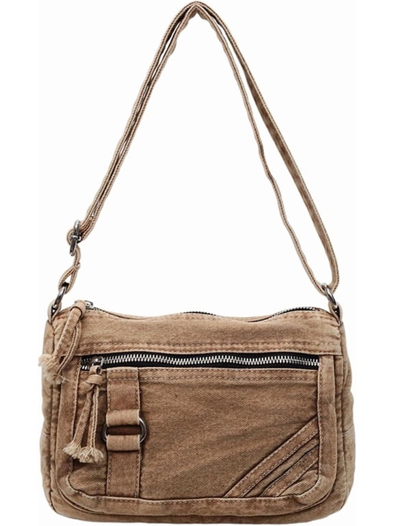Vintage Denim Crossbody Bag for Women, Casual Small Square Shoulder Purse with Multi‑Pocket, Adjustable Strap Lightweight Denim Sling Handbag for Daily Travel Shopping