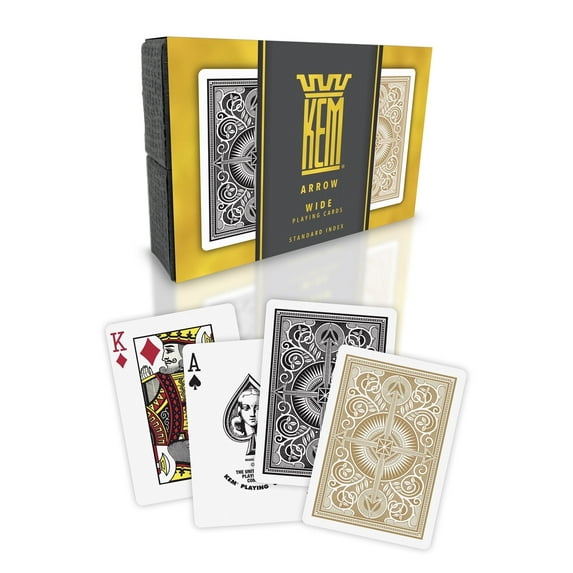 KEM Arrow Black and Gold Plastic Playing Cards, Standard Index, Poker Size, Premium Playing Cards, Casino Grade Poker Playing Cards, 2 Decks of Cards