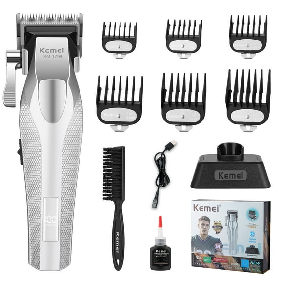 KEMEI 1798 Professional Hair Clippers for Men, 9100 RPM Cordless Barber Clippers with Full Metal Body, 3000 mAh Hair Trimmer with LED Display, Ceramic and DLC Blades